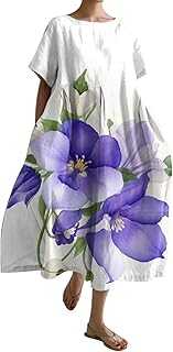 Women's Floral Summer Dresses Plus Size Short Sleeve Beach Sundresses Casual Loose Long Maxi Dresses Ladies Swing A Line Boho Dresses with Pockets