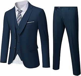 YND Men's Slim Fit 3 Piece Suit Set with Tie, Solid Blazer Jacket Vest Pants, Beige, UK Size