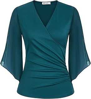 GRACE KARIN Women’s 3/4 Chiffon Sleeve V-Neck Wrap Blouses Elegant Casual Summer Tops for Work Daily Party Occasions