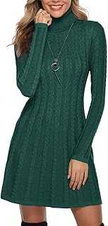 Gyabnw Winter Jumper Dresses Women UK Knitted Dress Ladies Sweater Round Neck Turtleneck Tunic Dress