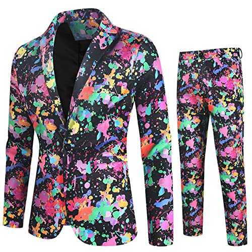 NOAGENJT Men Suits Fashion Casual Printing Ink Vintage Suit Pants Men's Suit