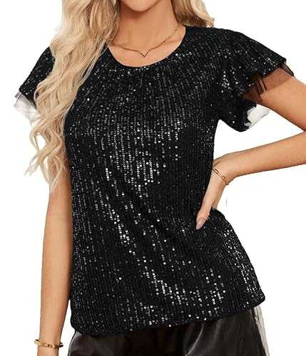 GRACE KARIN Sequined Tops for Women UK Summer Short Flounce Sleeve Blouses Shirts Loose Party Club Outing Shirts