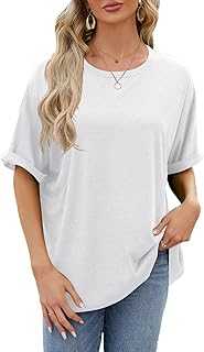 GRECERELLE Women's Summer Casual Loose Fit Short Sleeve T-Shirt - Comfortable Round Neck Top with Unique Raglan Sleeve Design