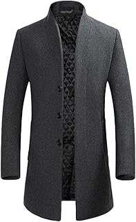 YOUTHUP Men's Coat Winter Thick Wool Trench Coat Mid-Length Slim Fit Padded Warm Casual Peacoat