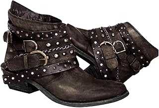 Women's Steampunk Boots Fashion Buckle Belt Ankle Boots with Side Zipper Gothic Solid Color Round Toe Leather Boots Comfy Chunky Low Heel Shoes for Winter Autumn