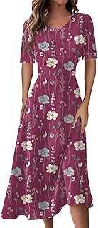 Tunic Elegant Dresses for Women UK Vintage Solid Color Dresses Bohemian Summer Holiday Dresses Casual Swing Dresses Short Sleeve Maxi Dresses Sexy V-Neck Dresses