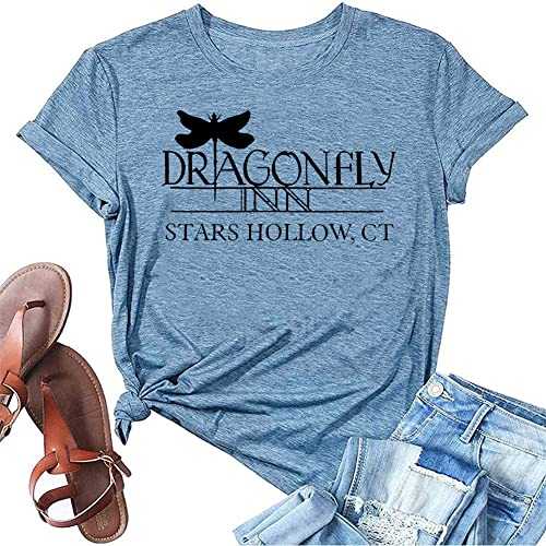 Dragonfly Inn Stars Hollow Shirt for Women Dragonfly T-Shirt Graphic Printed Short Sleeve Tee Tops