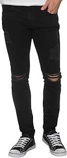 New Mens Skinny Jeans Ez383 Super Stretch Ripped Style Denim Pants Trousers (38R, EZ383 Black)