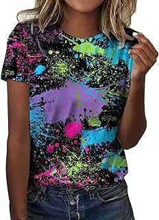 Women's Multi-Coloured Print Tops Summer Short Sleeve T-Shirt Basic T-Shirt Loose Casual Tops Shirt