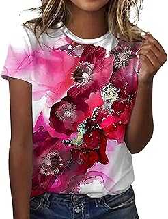 Women's Casual Tunic Top Shirt Crew Neck Top Floral Printed Shirts Short Sleeve T-Shirt Fashion Top Blouse Glitter Trousers