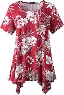 ZENNILO Womens Plus Size Casual Tunic Tops Summer Short Sleeve Shirts for Women Flowy Hankerchief Hemline