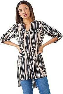 Roman Originals Abstract Print Longline Blouse for Women UK - Ladies Everyday Autumn Winter Notch Neckline Comfy Soft Evening Vacation Work Party Night Out