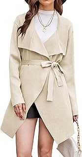GRACE KARIN Long Coat Jacket for Women UK Long Sleeve Irregular Lapel Open Front Drape Shawl Knit Cardigan with Belt