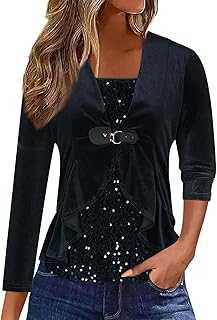 Sparkly Tops for Women UK Ruffle Hem Festival Party Shirt Sequin Top Long Sleeve Tunic Top Pullover Velvet Ladies Evening Tops Lightweight Shinning Womens Party Tops Plus Size Shimmer Glitter Top