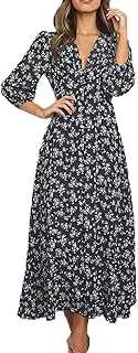 Womens Summer Dresses 2024 Elegant Casual Long Short Sleeve Sundress Evening Dresses Sexy Trendy Formal V Neck Vacation Party Clothes Winter Outdoor Floral Boho Beach Wedding Dress