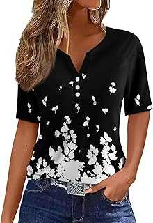 Womens Vintage Floral Printing Short Sleeve Summer Tops Loose Casual Button Up V Neck Basic Tops Fashion Graphic Bohemian Style Going Out Cothes Everyday Office Tees, S to 3XL