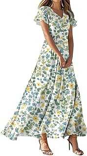 Summer Dresses for Women UK Fashion Floral Print Casual V-Neck Short Sleeve