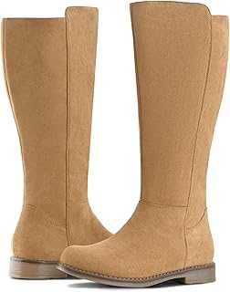 Shoe'N Tale Wide Calf Knee High Boots for Women Flat Low Heel Width Stretchy Round Toe with Side Zipper Fall and Winter Fashion Comfortable