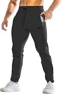 BROKIG Mens Ankle Cords Gym Joggers, Tapered Tracksuit Bottoms Running Sports Workout Trousers Track Pants with Zip Pockets
