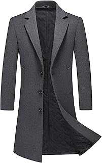MODFUL Mens Long Wool Trench Coat Padded Knee Length Warm Overcoat Casual Peacoat Slim Fit Outwear