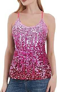 Women's Sequin Tops Glitter Party Straps Tank Top Neon Women