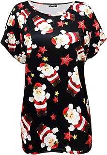 Be Jealous Women's Christmas d Turn Up Sleeve Xmas Candy Nose Snowflake T Shirt Top