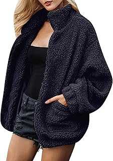 Cocila Womens Long Sleeve Tops Women's Autumn And Winter New Plush Casual Long Sleeve Standing Collar Cotton Coat Coat Women's Fleece Zip up Jacket