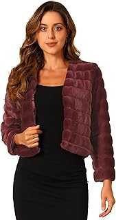 Allegra K Women's Winter Warm Short Jacket Collarless Faux Fur Jacket