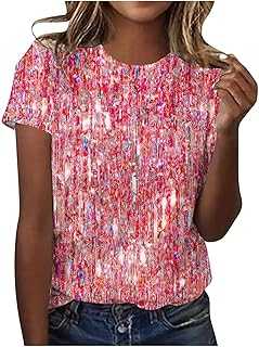 Glitter Tops Women's Festival Silver Glitter Top Women's Festival Glitter T-Shirt Party Blouse Shirt Crew Neck Shirt Short Sleeve Sweatshirt Carnival Clubwear Sexy Elegant Blue Glitter Top