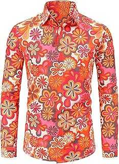 RUMAOZIA Colourful Shirt Men's Long Sleeve Hippies 70s Floral Shirt Rainbow Retro Flowers Hawaiian Shirt Men's Casual Shirt Funky Hawaiian Shirt Party Street Shirts Paisley Floral Vintage Shirts