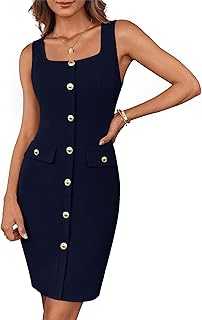GRACE KARIN Women's Cocktail Dress Elegant Dress Sleeveless Square Neck Button Belted Business Work Office Formal Dress Wrap Dress Bodycon Mini Dress with Belt