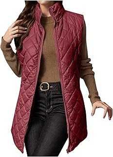 FunAloe Womens Gilet Lightweight Ladies Jackets Puffer Coat Women Sleeveless Jacket Winter Waist Coat Women Women'S Puffer Down Vest Cotton Quilted Vest Zipper Pocket Gilet Womens Waistcoats