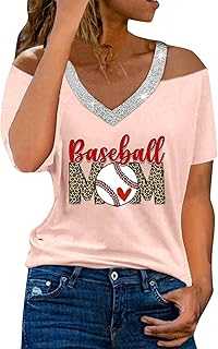Women Summer V Neck Print Off Shoulder Short Sleeve T Shirt Top Blouse Tops Glitter, pink, XXL