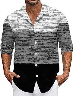 Casual Shirts for Men UK,Plus Size Loose Trendy Striped Printed Long Sleeved Top Spring and Summer Outing Beach Button-Down Shirts M-4XL