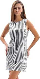 Amazhiyu Womens Summer Linen Blend Striped Dress, Ladies Casual Sleeveless Crew Neck Beach Dresses for UK Women