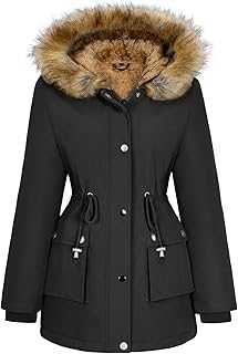 Lonya Women's Winter Faux Hooded Parka Jackets Waterproof Coats Fleece Lined Ladies Long Coat Outerwear Windproof Warm Thicken Sherpa Lining Puffer Jacket