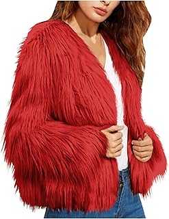 Women's Fashion Sherpa Winter Coat Faux Fur Plush Casual Long Sleeve Warm Open Front Cardigan Furry Jacket