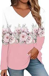 Women's Floral Print V-Neck Short Sleeve Tops Trendy Long Sleeve Blouse Casual Top Glitter