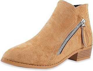 WOFANLULY Women's Ankle Boots, Fashion Chunky Heel Side Zipper Classic Comfort Winter Ankle Booties