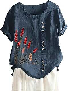 FunAloe Summer Tops for Women Sale Ladies Loose Casual Round Neck Short Sleeve Flower Printing Loose Shirt Tops Plus Size UK Women Shirts and Blouses Sale Ladies Tunic Leisure Elegant T-Shirts