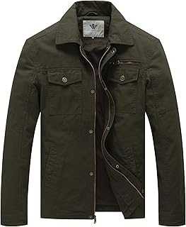 Men's Windbreaker Cotton Military Jacket with Casual Long Sleeve Turn Down Collar