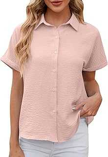 Women T Shirt Fashion Casual Top Button Down Summer Short Sleeve Casual Loose Top Glitter