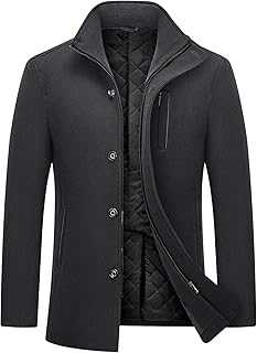 MODFUL Men's Wool Coat Mid Length Warm Casual Overcoat Peacoat Trench Winter Jacket