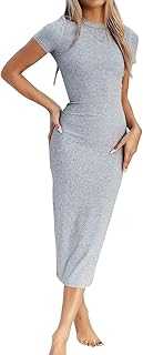 LACOZY Womens Summer Short Sleeve Midi Dress Sexy Fitted Bodycon Pencil Dresses Formal Cocktail Dresses Long Dress