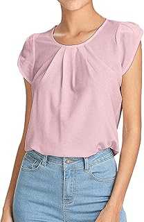 Generisch , Casual Plain Short Sleeve Button Glitter Top, pink, L