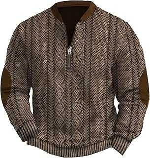Generisch Men's Pullover Without Hat, Sweatshirt Oversized Loose Hoodie Cable Knit Patch Sweatshirts Hooded Half Zip Sweat Jacket V-Neck Sweatshirtjcake Fashionable Retro Sweater for Leisure