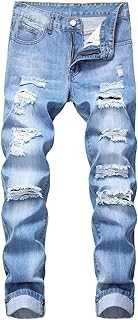 HENGAO Mens Fashion Slim Fit Skinny Destroyed Ripped Jeans