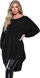 Want Clothing Women Glitter Lurex Sparkle High Low Baggy Oversized Casual WearBatwing Long Top Tunic (UK, Numeric, 20, 22, Plus, Regular, Black/Black Lurex)