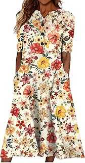 Womens Wedding Guest Bohemian Beach Summer Dresses UK Fashion V Neck Petite Maxi Dresses Casual Hawaii Short Sleeve Dresses Elegant Party Evening Dresses Floral Plus Size Clothing