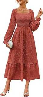 GRACE KARIN Women's Long Sleeve Autumn A-Line Dress with Elastic Waistband